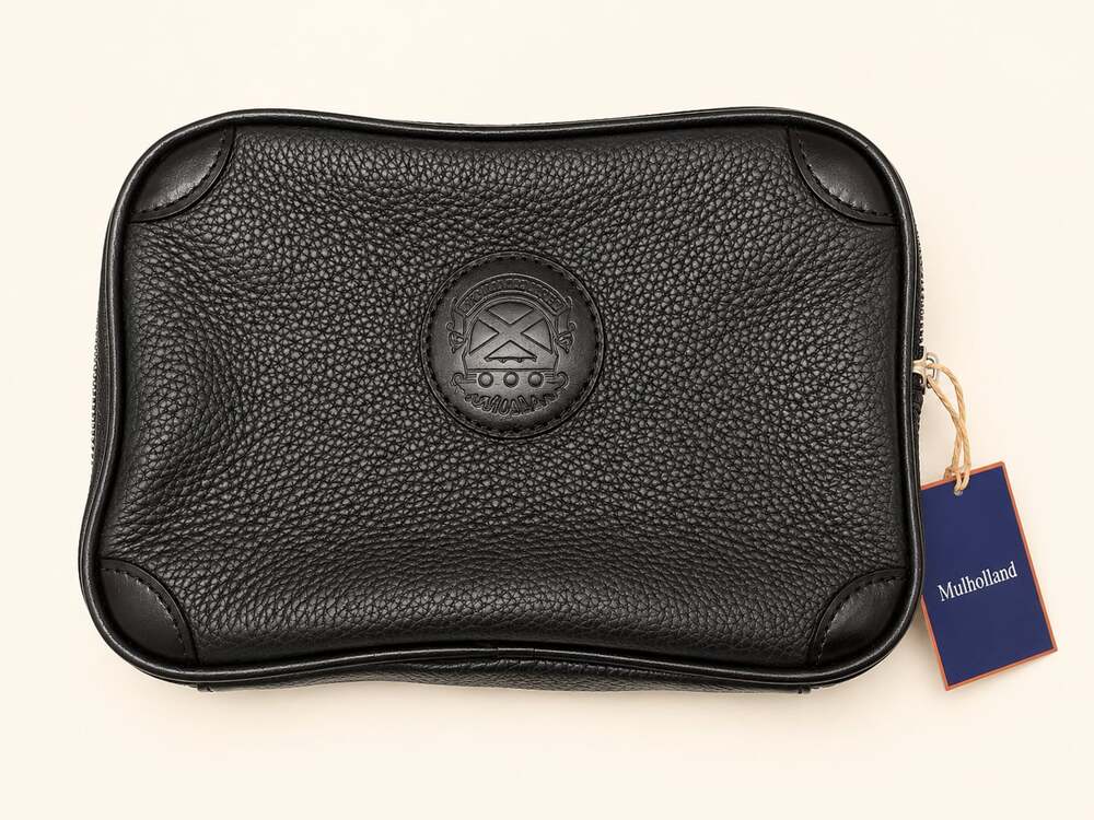 Mulholland Pebbled Leather Travel Toiletry Dopp Kit Black NWT